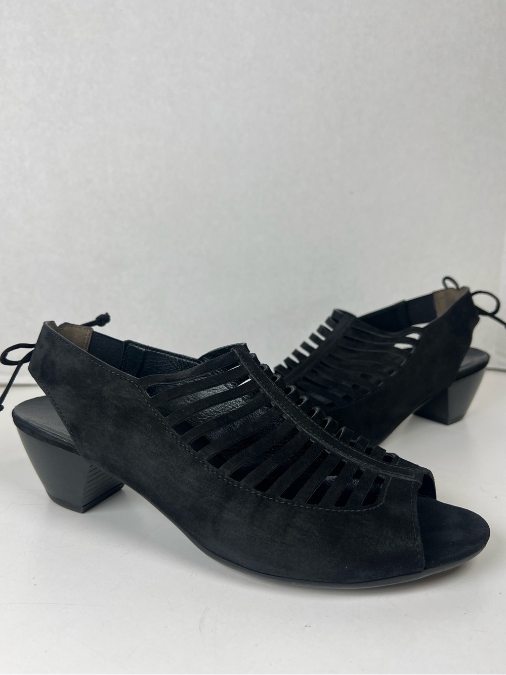 PAUL GREEN Women’s Size UK 5.5 US 8 Black Suede Trisha Mid Heel Slingback Sandal